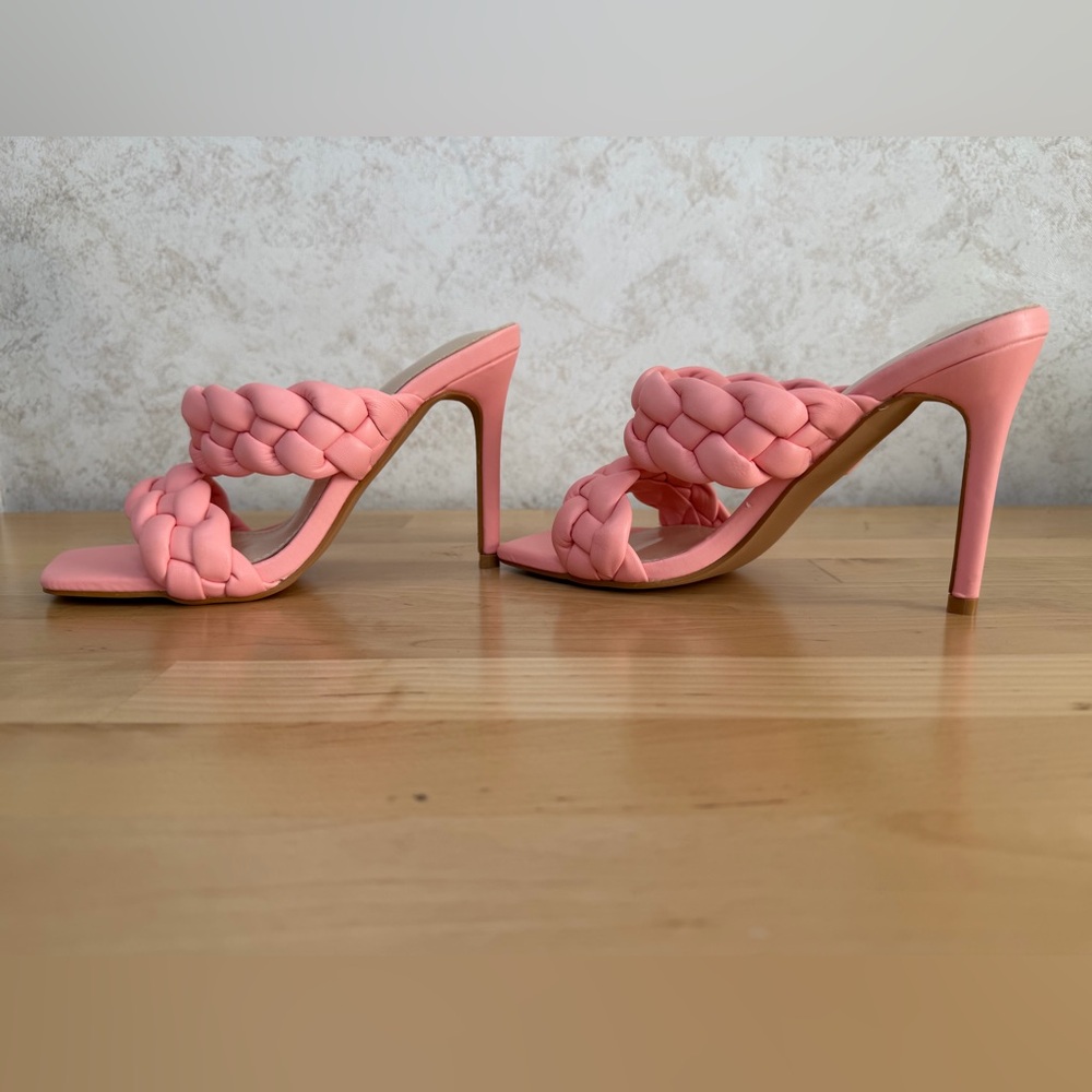 Pink Braided Strap Stiletto Heels Square Toe Mule Sandals 5.5 - Picture 3 of 8